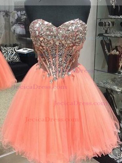 Cute A-line Sweetheart Tulle with Crystal Detailing Short/Mini Prom Dresses #JCD020103658