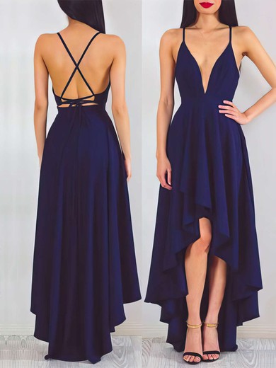 Casual Asymmetrical A-line V-neck Chiffon with Ruffles Backless High Low Prom Dresses #JCD020103670