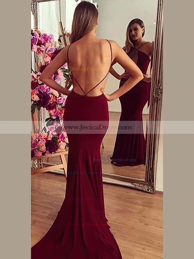 Trumpet/Mermaid V-neck Jersey with Ruffles Court Train Backless Hot Prom Dresses #JCD020103672
