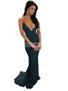 Sheath/Column V-neck Ruffles Jersey Sweep Train Burgundy Backless Hot Prom Dresses #JCD020103703