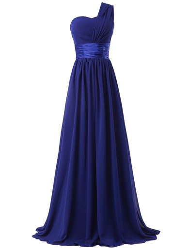 A-line Royal Blue Chiffon with Ruffles Floor-length Wholesale One Shoulder Prom Dresses #JCD020103718