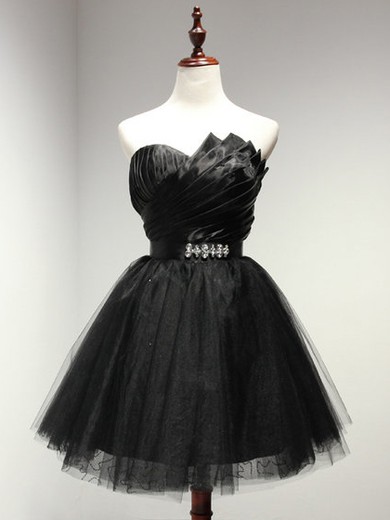 Girls Black A-line Sweetheart Tulle with Sashes / Ribbons Short/Mini Prom Dresses #JCD020103728