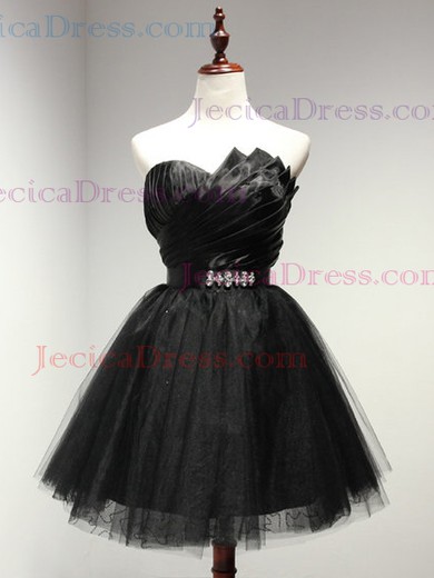 Girls Black A-line Sweetheart Tulle with Sashes / Ribbons Short/Mini Prom Dresses #JCD020103728