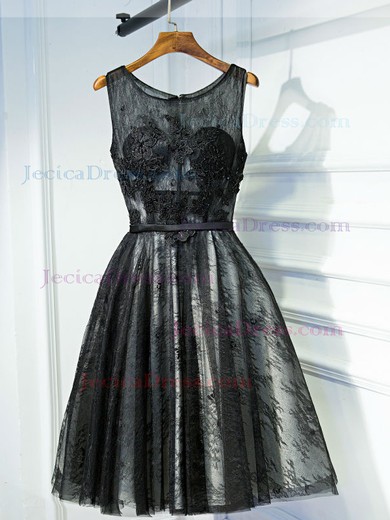Original Black A-line Scoop Neck Lace with Appliques Lace Short/Mini Prom Dresses #JCD020103745
