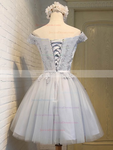 For Cheap Off-the-shoulder A-line Satin Tulle with Sashes / Ribbons Short/Mini Prom Dresses #JCD020103756