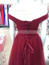 Princess Burgundy Tulle Ruffles Floor-length Lace-up Graceful Off-the-shoulder Prom Dresses #JCD020103763
