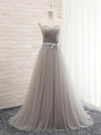 Modest Sweetheart Tulle with Sashes / Ribbons Sweep Train Lace-up Princess Prom Dresses #JCD020103765