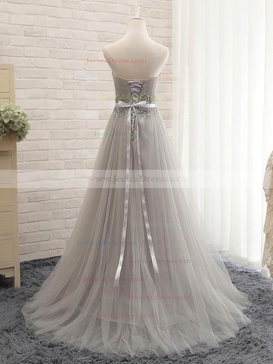 Modest Sweetheart Tulle with Sashes / Ribbons Sweep Train Lace-up Princess Prom Dresses #JCD020103765