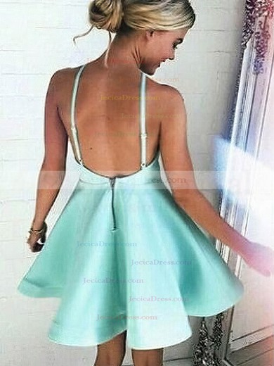 Casual Short/Mini A-line Satin with Ruffles Backless Halter Prom Dresses #JCD020103769