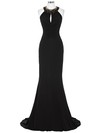 Trumpet/Mermaid Scoop Neck Black Jersey with Sequins Sweep Train Nice Open Back Prom Dresses #JCD020103772