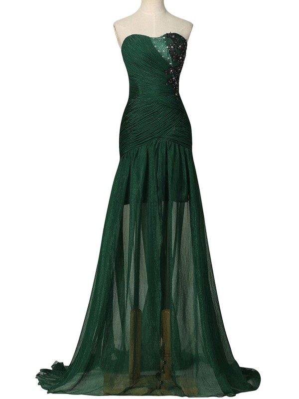 Affordable Sweetheart Chiffon with Beading Sweep Train Trumpet/Mermaid Prom Dresses #JCD020103783