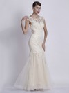 Tulle Trumpet/Mermaid Scoop Neck Floor-length with Appliques Lace Prom Dresses #JCD020103785