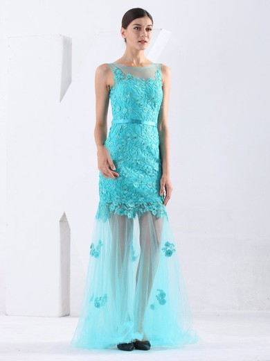 Tulle Trumpet/Mermaid Scoop Neck Sweep Train with Sashes / Ribbons Prom Dresses #JCD020103786