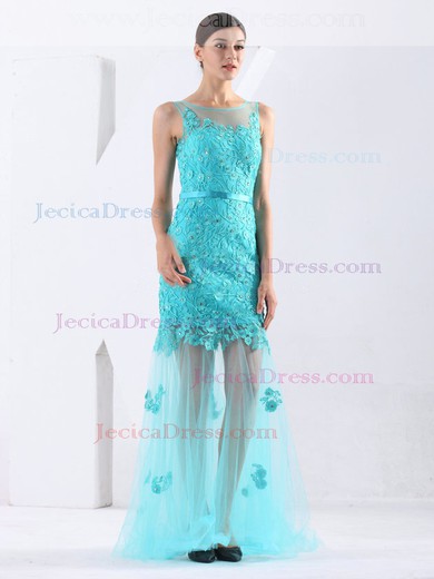 Tulle Trumpet/Mermaid Scoop Neck Sweep Train with Sashes / Ribbons Prom Dresses #JCD020103786