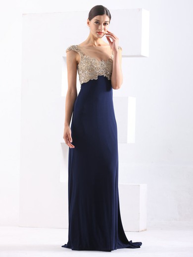 Tulle Chiffon A-line Scoop Neck Sweep Train with Appliques Lace Prom Dresses #JCD020103788