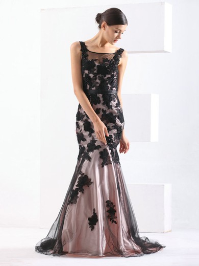 Tulle Trumpet/Mermaid Scoop Neck Sweep Train with Sashes / Ribbons Prom Dresses #JCD020103793