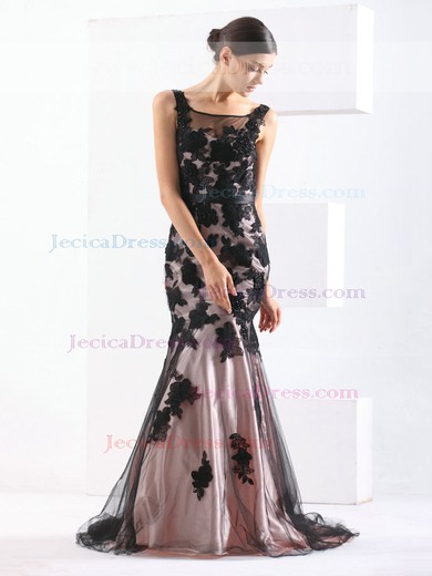 Tulle Trumpet/Mermaid Scoop Neck Sweep Train with Sashes / Ribbons Prom Dresses #JCD020103793