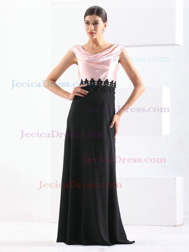 Silk-like Satin Chiffon A-line Cowl Neck Floor-length with Beading Prom Dresses #JCD020103794