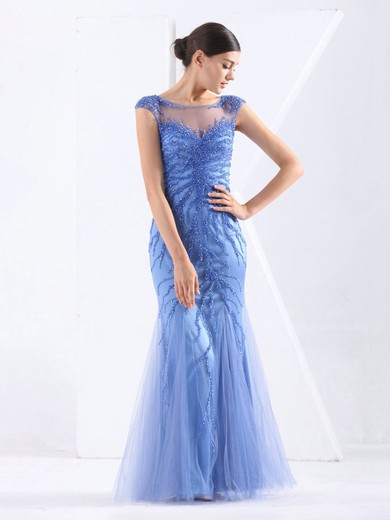 Tulle Trumpet/Mermaid Scoop Neck Floor-length with Sequins Prom Dresses #JCD020103797