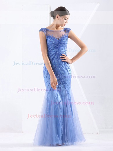 Tulle Trumpet/Mermaid Scoop Neck Floor-length with Sequins Prom Dresses #JCD020103797