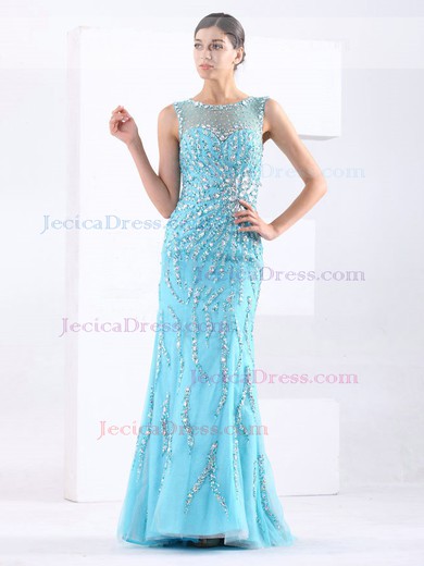 Tulle Trumpet/Mermaid Scoop Neck Sweep Train with Crystal Detailing Prom Dresses #JCD020103798