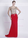 Tulle Chiffon Sheath/Column Scoop Neck Sweep Train with Appliques Lace Prom Dresses #JCD020103799