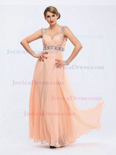 Chiffon A-line V-neck Floor-length with Beading Prom Dresses #JCD020103803