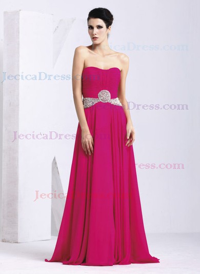 Chiffon A-line Strapless Sweep Train with Beading Prom Dresses #JCD020103805