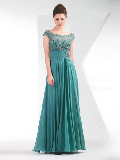 Chiffon Tulle A-line Scoop Neck Floor-length with Beading Prom Dresses #JCD020103823