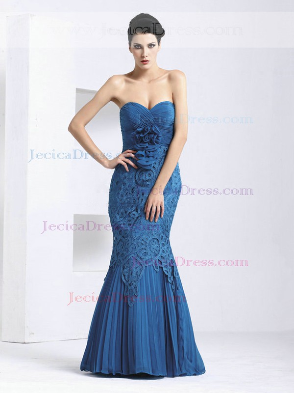 Lace Chiffon Trumpet/Mermaid Sweetheart Floor-length with Pleats Prom Dresses #JCD020103824