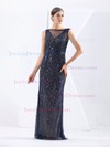 Tulle Lace Sheath/Column Scoop Neck Sweep Train with Sashes / Ribbons Prom Dresses #JCD020103826