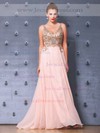 Tulle Chiffon A-line V-neck Floor-length with Beading Prom Dresses #JCD020103829