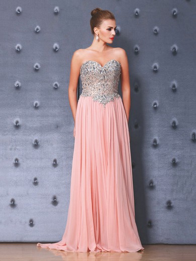 Chiffon A-line Sweetheart Watteau Train with Crystal Detailing Prom Dresses #JCD020103831