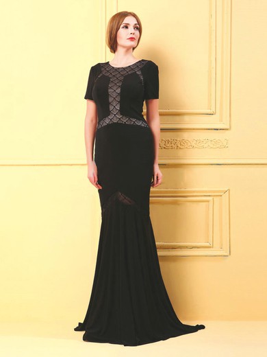 Chiffon Trumpet/Mermaid Scoop Neck Sweep Train with Lace Prom Dresses #JCD020103833