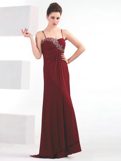 Chiffon Sheath/Column Sweetheart Sweep Train with Appliques Lace Prom Dresses #JCD020103901