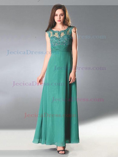 Tulle Chiffon A-line Scoop Neck Ankle-length with Appliques Lace Prom Dresses #JCD020103902