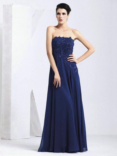 Chiffon A-line Strapless Floor-length with Appliques Lace Prom Dresses #JCD020103904