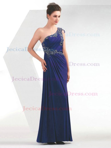 Chiffon Sheath/Column One Shoulder Ankle-length with Appliques Lace Prom Dresses #JCD020103943