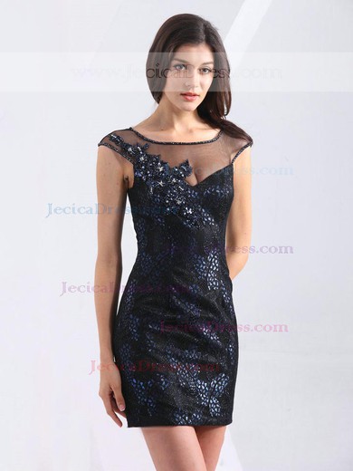 Lace Tulle Sheath/Column Scoop Neck Short/Mini with Beading Prom Dresses #JCD020103960