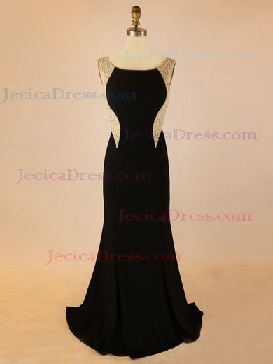 Silk-like Satin Trumpet/Mermaid Scoop Neck Sweep Train with Pearl Detailing Prom Dresses #JCD020104011