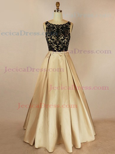 Satin Ball Gown Scoop Neck Floor-length with Beading Prom Dresses #JCD020104023