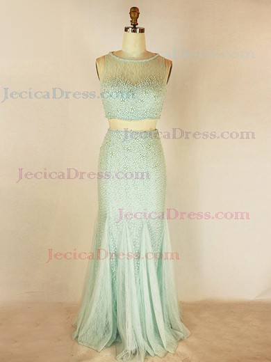 Tulle Lace Trumpet/Mermaid Scoop Neck Floor-length with Pearl Detailing Prom Dresses #JCD020104025