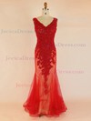 Tulle Trumpet/Mermaid V-neck Sweep Train with Appliques Lace Prom Dresses #JCD020104027