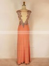 Tulle Chiffon Sheath/Column Scoop Neck Floor-length with Pearl Detailing Prom Dresses #JCD020104039