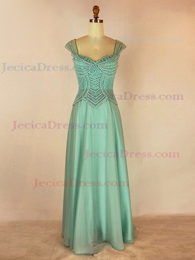 Tulle A-line V-neck Floor-length with Beading Prom Dresses #JCD020104040