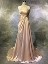 Satin Tulle A-line High Neck Sweep Train with Appliques Lace Prom Dresses #JCD020104119