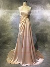 Satin Tulle A-line High Neck Sweep Train with Appliques Lace Prom Dresses #JCD020104119