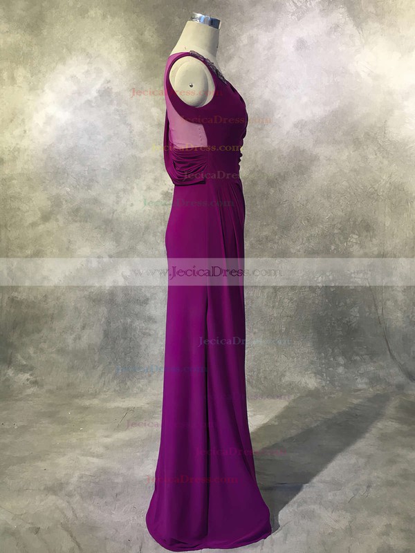 Tulle Chiffon Sheath/Column Scoop Neck Floor-length with Beading Prom Dresses #JCD020104121