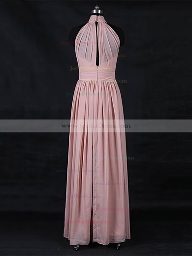 Chiffon A-line High Neck Floor-length with Ruffles Bridesmaid Dresses #JCD01013116