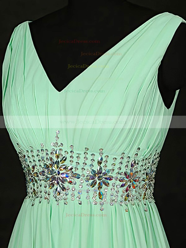 Chiffon A-line V-neck Floor-length with Beading Bridesmaid Dresses #JCD01013119